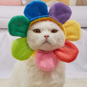 Cute Rainbow-Colored Mane Headwear, Cat Costume Hats, Soft Adjustable Warm Pet Headwear For Cats And Small Dogs