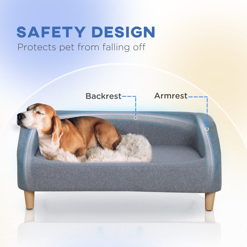 PawHut 38" Dog Sofa for Medium Large Dogs, Dog Couch with Removable Cushion, Washable Cover, Anti-slip Feet for Dogs Up to 55 lbs, Gray - Image 2