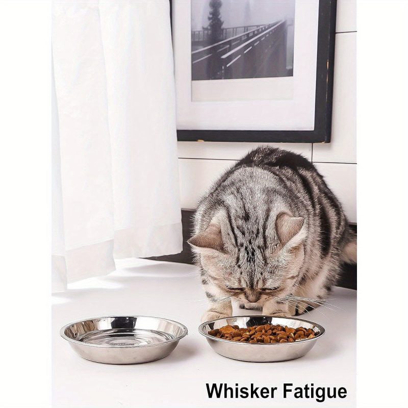 Small Shallow Cat Food Bowls, Outer Dia. 6. 6in Whisker Fatigue Cat Bowl, Stainless Steel Cat Food Dish for Indoor Cats, Set of 4 Replacement Cat Bowls for Raised Station ( 15. 2fl. oz)