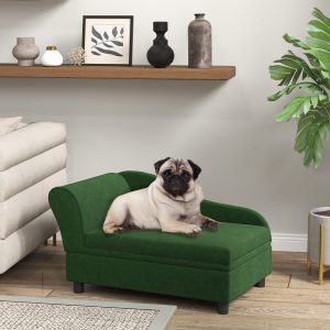 PawHut Luxury Green Polyester Small Dog Sofa Bed with Storage - Comfy Rectangular Pet Couch for Small Breeds, Easy Assembly, Modern Design for Cozy Home Decor