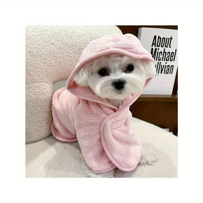 Ultra-Absorbent Quick-Dry Bathrobe for Small to Medium Dogs & Cats - Cozy All-Season Comfort, Soft 100% Acrylic, Secure Magic Tape Closure, Light Blue with Hood - Image 2