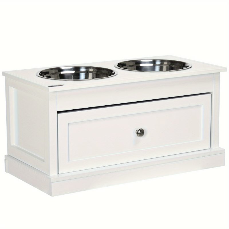 11L Capacity Elevated Dog Bowls with Storage Drawer - Large Raised Dog Bowl Stand Pet Food Bowl Dog Feeding Station, White - Image 6