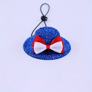 2pcs Adjustable Patriotic Pet Hats for Cats & Dogs - July 4th Independence Day Glittery Red White & Blue Bow Hats with Fixed Rope, All-Season Comfort for Small/Medium Pets, Dog Hats for Small Dogs