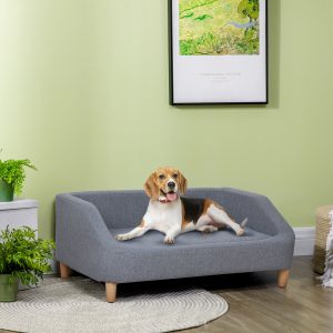 PawHut 38" Dog Sofa for Medium Large Dogs, Dog Couch with Removable Cushion, Washable Cover, Anti-slip Feet for Dogs Up to 55 lbs, Gray