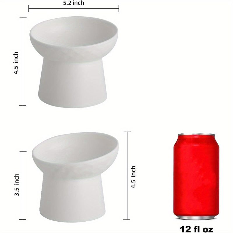 Ceramic Raised Cat Bowls, Elevated Tilted Cat Food and Water Bowls Set, Porcelain Stress Free Pet Feeder Dish for Cats and Small Dogs, Dishwasher and Microwave Safe, Set of 2 ( White) - Image 3