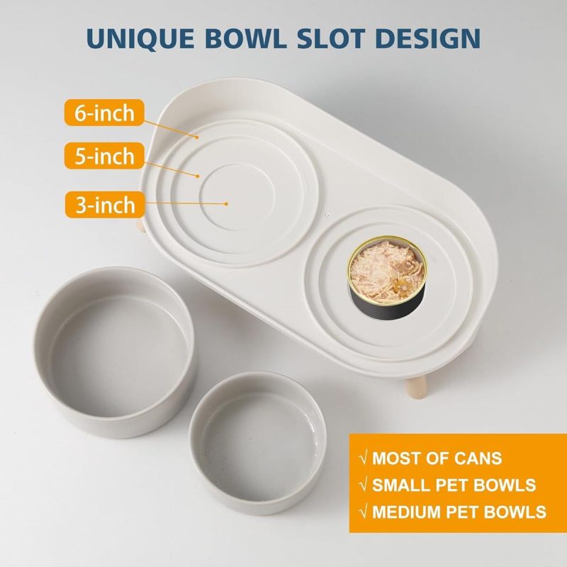 Elevated Ceramic Cat Bowl Set - Raised Double Dishes for Food & Water - Non- Slip Stand & Splash Proof - for Cats & Puppies - 2 x 480ml - 16. 23oz - Image 2