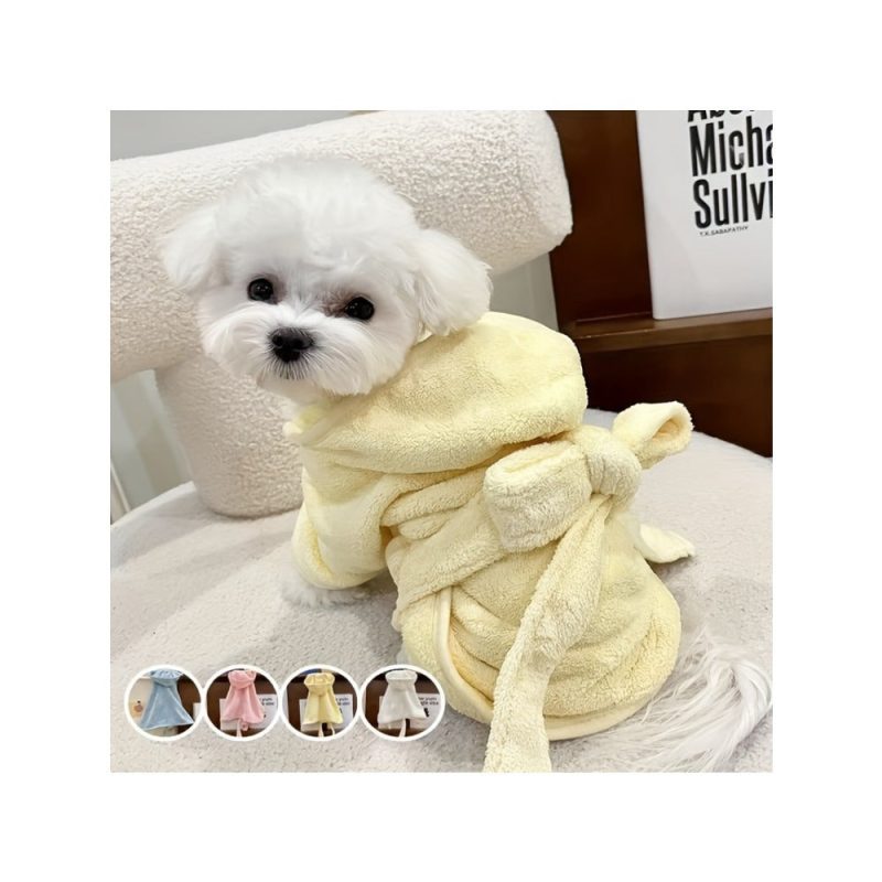 Ultra-Absorbent Quick-Dry Bathrobe for Small to Medium Dogs & Cats - Cozy All-Season Comfort, Soft 100% Acrylic, Secure Magic Tape Closure, Light Blue with Hood - Image 3