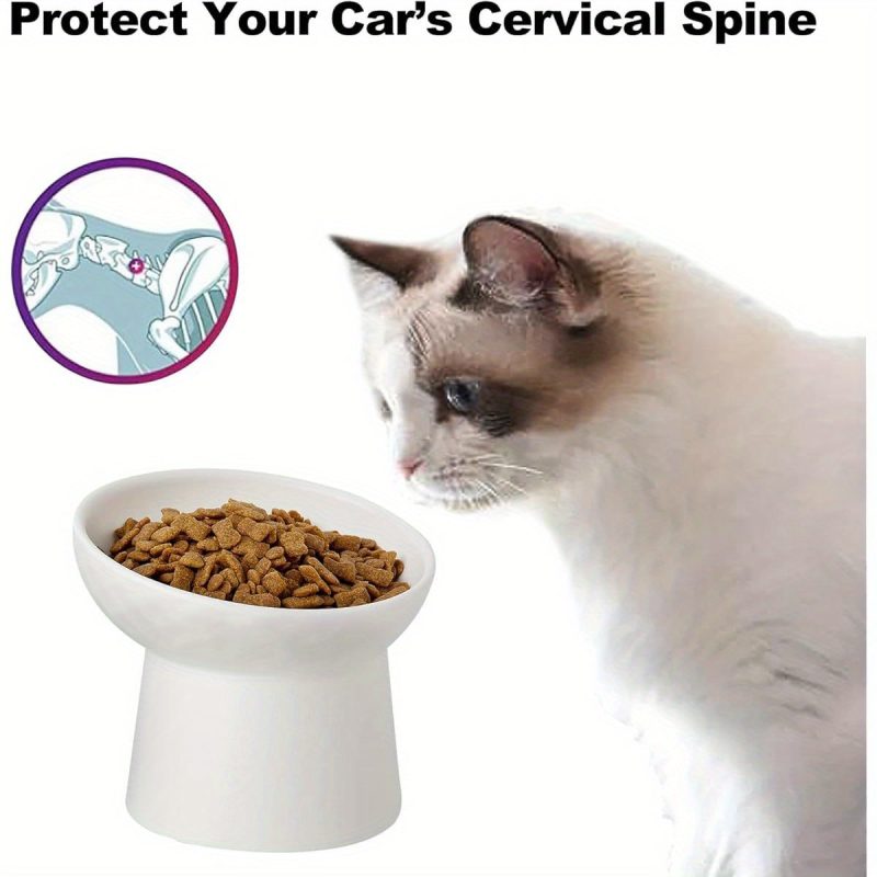 Ceramic Raised Cat Bowls, Elevated Tilted Cat Food and Water Bowls Set, Porcelain Stress Free Pet Feeder Dish for Cats and Small Dogs, Dishwasher and Microwave Safe, Set of 2 ( White) - Image 4