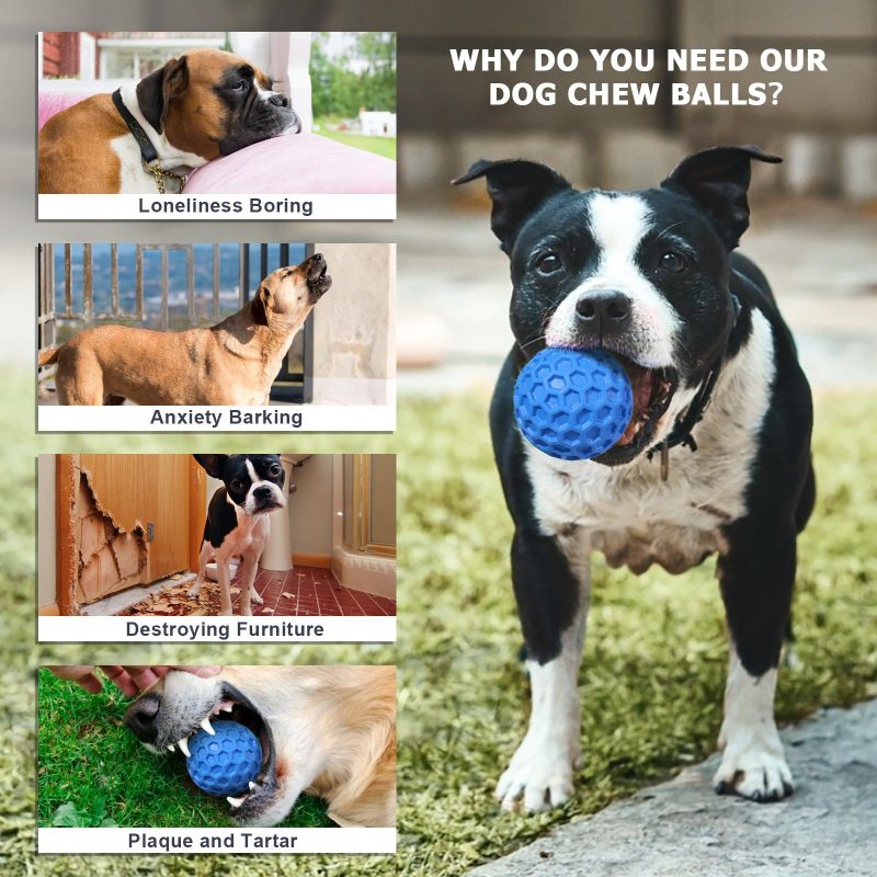 Dog Squeaky Balls, Indestructible Dog Toys for Aggressive Chewers Large/Medium Breed, Durable Tough Chew Toys for Aggressive Chewers, Natural Rubber Dog Balls Interactive Toys - Image 4