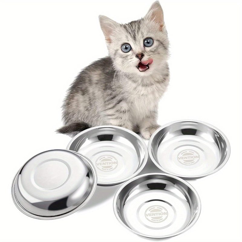Small Shallow Cat Food Bowls, Outer Dia. 6. 6in Whisker Fatigue Cat Bowl, Stainless Steel Cat Food Dish for Indoor Cats, Set of 4 Replacement Cat Bowls for Raised Station ( 15. 2fl. oz) - Image 2
