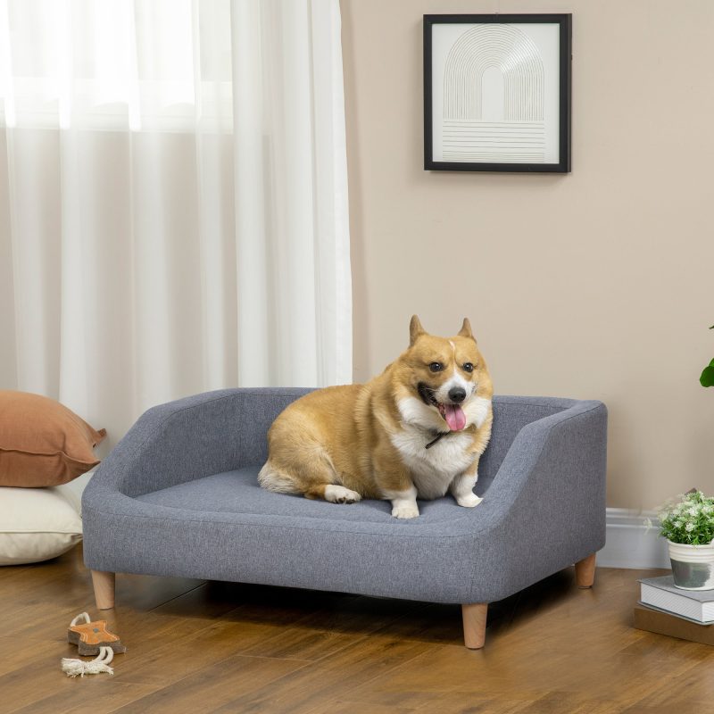 PawHut 38" Dog Sofa for Medium Large Dogs, Dog Couch with Removable Cushion, Washable Cover, Anti-slip Feet for Dogs Up to 55 lbs, Gray - Image 4
