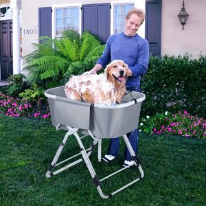 Portable Dog Bathtub For Bathing Shower And Grooming, Elevated & Foldable Space-saving Pet Shower Station, Indoor And Outdoor, For Small And Medium Size Dogs, Cats And Other Pet (Gray)