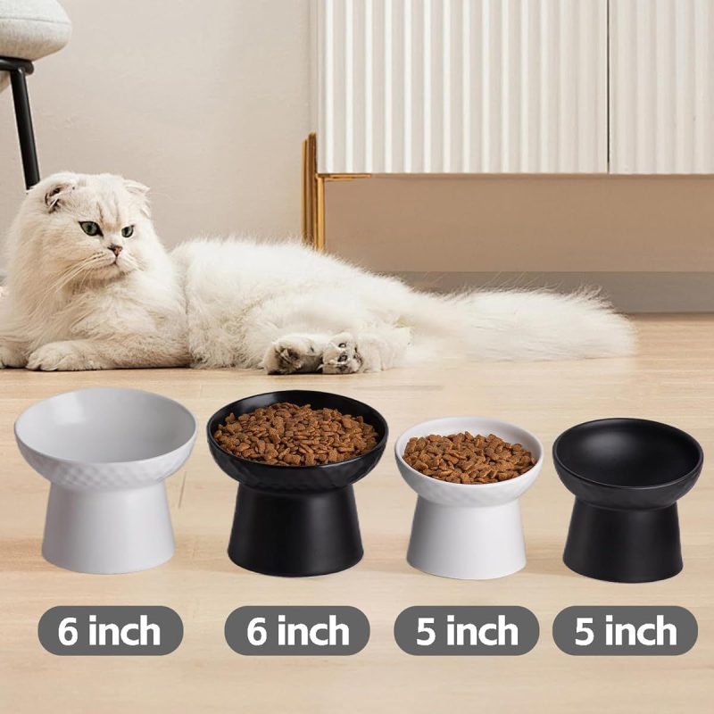 Ceramic Raised Cat Bowls, Elevated Tilted Cat Food and Water Bowls Set, Porcelain Stress Free Pet Feeder Dish for Cats and Small Dogs, Dishwasher and Microwave Safe, Set of 2 ( White) - Image 6