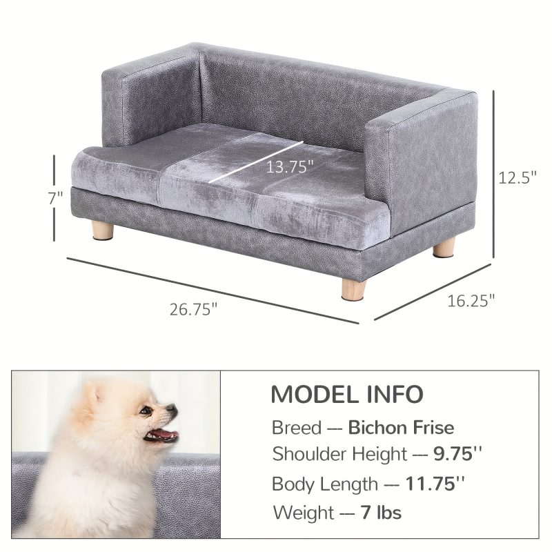 [Luxury Dog Bed] Gray Luxury PawHut Dog Bed - Small Dog Couch With Thick Foam, Soft Fuzzy & Combo, Rectangle Modern Furniture For Puppies And Little Breeds - Image 3