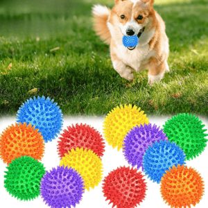 12-Pack Silicone Squeaky Dog Toy Balls - Non-Toxic, BPA Free, Durable Chew Toys for All Breed Sizes - Solid Color, No Battery Needed