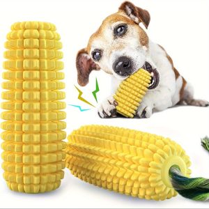 [Durable Interactive Dog Chew Toys] 2pcs Dog Chew Toys for Aggressive Chewers, Tough Durable Squeaky Interactive Dog Toys, Puppy Teeth Chew Corn Stick Toy for Small Meduium Large Breed