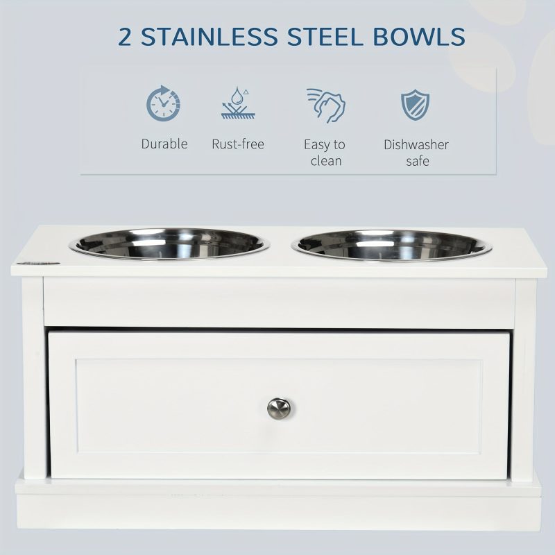 11L Capacity Elevated Dog Bowls with Storage Drawer - Large Raised Dog Bowl Stand Pet Food Bowl Dog Feeding Station, White - Image 5