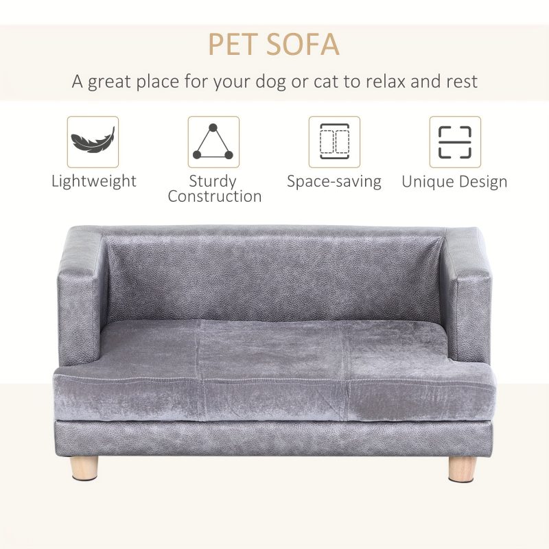 [Luxury Dog Bed] Gray Luxury PawHut Dog Bed - Small Dog Couch With Thick Foam, Soft Fuzzy & Combo, Rectangle Modern Furniture For Puppies And Little Breeds - Image 6
