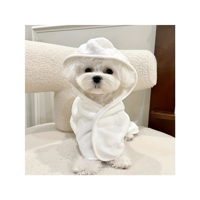 Ultra-Absorbent Quick-Dry Bathrobe for Small to Medium Dogs & Cats - Cozy All-Season Comfort, Soft 100% Acrylic, Secure Magic Tape Closure, Light Blue with Hood - Image 4
