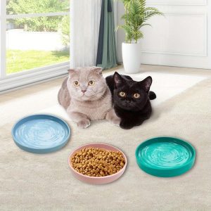 3pcs Silicone Cat Food Bowls - 5.9in Wide Deep Dishes, Kitty Plates for Puppies & Cats, Wet/Dry Feeding Bowls with Blue, Pink, Green, Indoor Pet Feeding Accessories, Cat Bowls for Food, Whimsical Catware, Textured Surface