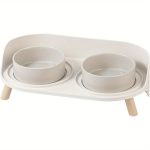 Elevated Ceramic Cat Bowl Set - Raised Double Dishes for Food & Water - Non- Slip Stand & Splash Proof - for Cats & Puppies - 2 x 480ml - 16. 23oz