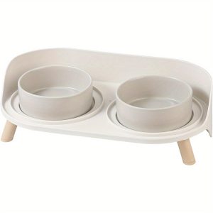 Elevated Ceramic Cat Bowl Set - Raised Double Dishes for Food & Water - Non- Slip Stand & Splash Proof - for Cats & Puppies - 2 x 480ml - 16. 23oz
