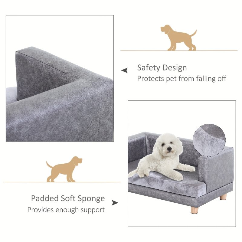 [Luxury Dog Bed] Gray Luxury PawHut Dog Bed - Small Dog Couch With Thick Foam, Soft Fuzzy & Combo, Rectangle Modern Furniture For Puppies And Little Breeds - Image 4