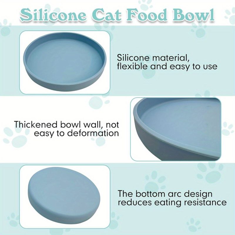 3pcs Silicone Cat Food Bowls - 5.9in Wide Deep Dishes, Kitty Plates for Puppies & Cats, Wet/Dry Feeding Bowls with Blue, Pink, Green, Indoor Pet Feeding Accessories, Cat Bowls for Food, Whimsical Catware, Textured Surface - Image 2