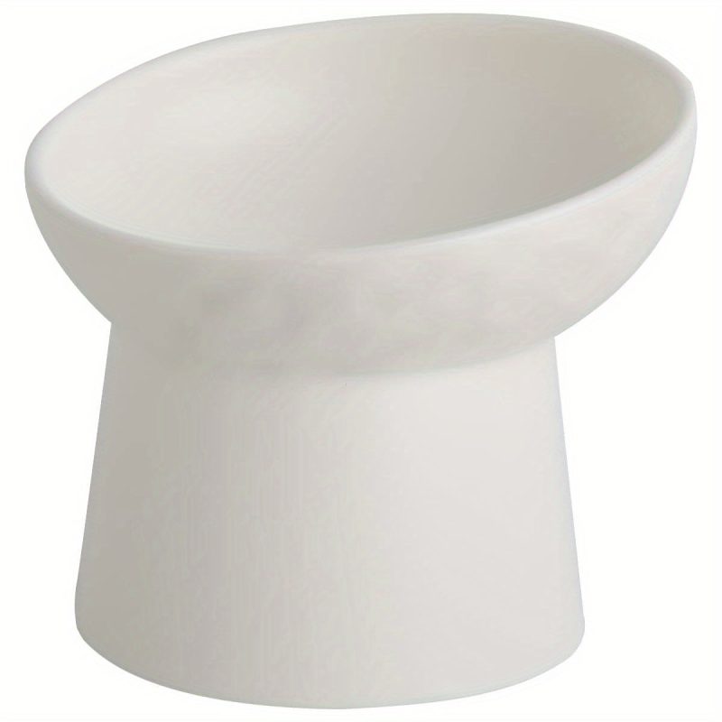 Ceramic Raised Cat Bowls, Elevated Tilted Cat Food and Water Bowls Set, Porcelain Stress Free Pet Feeder Dish for Cats and Small Dogs, Dishwasher and Microwave Safe, Set of 2 ( White) - Image 2