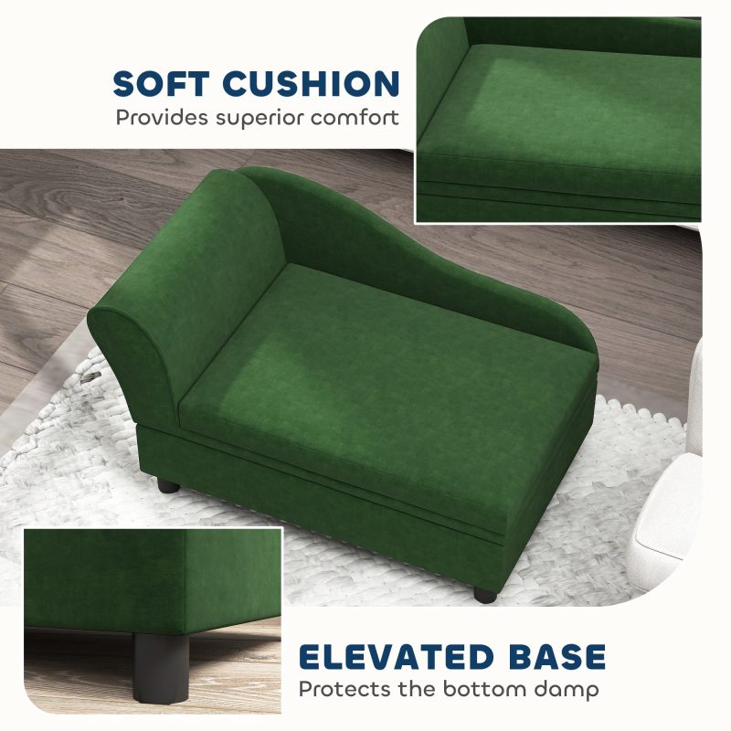 PawHut Luxury Green Polyester Small Dog Sofa Bed with Storage - Comfy Rectangular Pet Couch for Small Breeds, Easy Assembly, Modern Design for Cozy Home Decor - Image 4