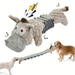 Durable And Elastic Stretch Donkey Plush Dog Toy - Soft Gray And White Chew Toys Suitable for Small, Medium, And Large Dogs, with Animal Print Design Featuring Textured Spikes And Light Beige Patterns, No Need for Batteries, Dog Chew Toys | Exciting, With