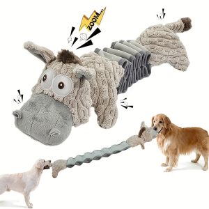 Durable And Elastic Stretch Donkey Plush Dog Toy - Soft Gray And White Chew Toys Suitable for Small, Medium, And Large Dogs, with Animal Print Design Featuring Textured Spikes And Light Beige Patterns, No Need for Batteries, Dog Chew Toys | Exciting, With