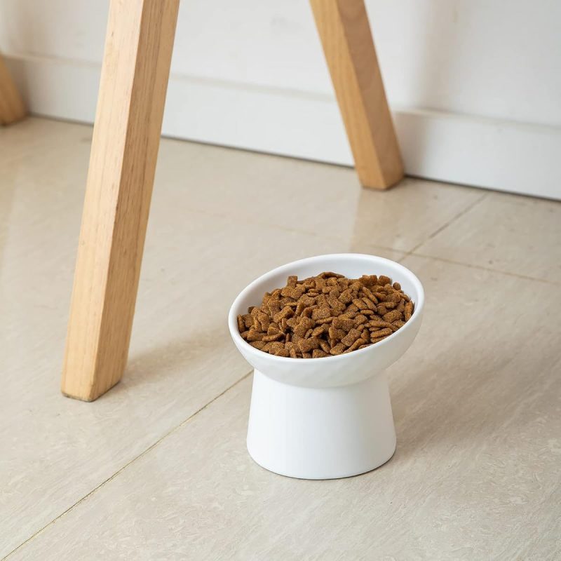 Ceramic Raised Cat Bowls, Elevated Tilted Cat Food and Water Bowls Set, Porcelain Stress Free Pet Feeder Dish for Cats and Small Dogs, Dishwasher and Microwave Safe, Set of 2 ( White) - Image 5