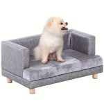 [Luxury Dog Bed] Gray Luxury PawHut Dog Bed - Small Dog Couch With Thick Foam, Soft Fuzzy & Combo, Rectangle Modern Furniture For Puppies And Little Breeds