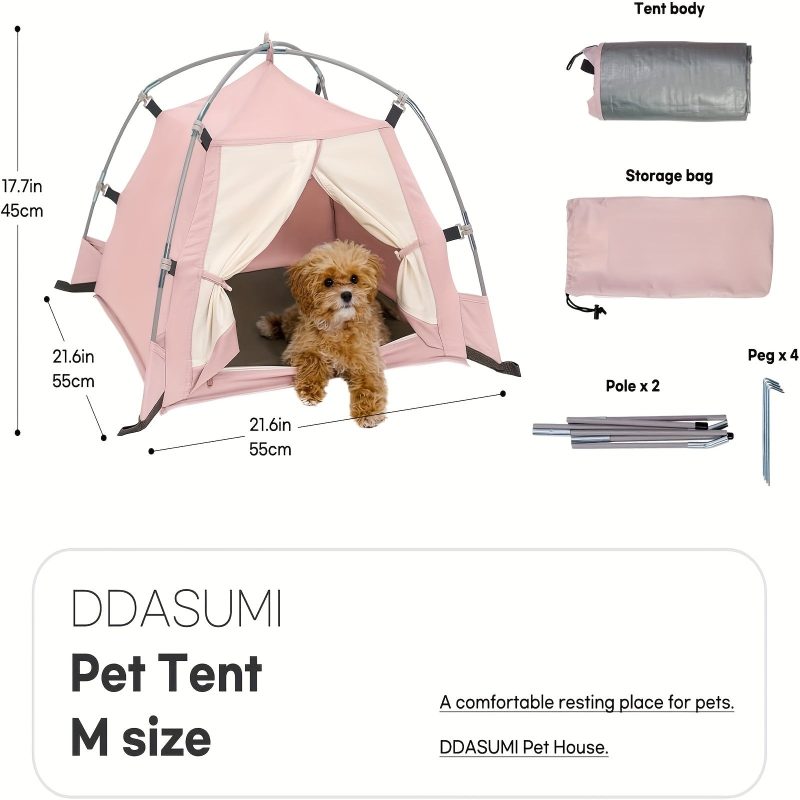 DDASUMMI Portable Princess Cat House Waterproof & Durable PE Floor Mat Dog House for Indoor/Outdoor, camping dog tent Stable and comfortable for Pets (Grey M) - Image 6