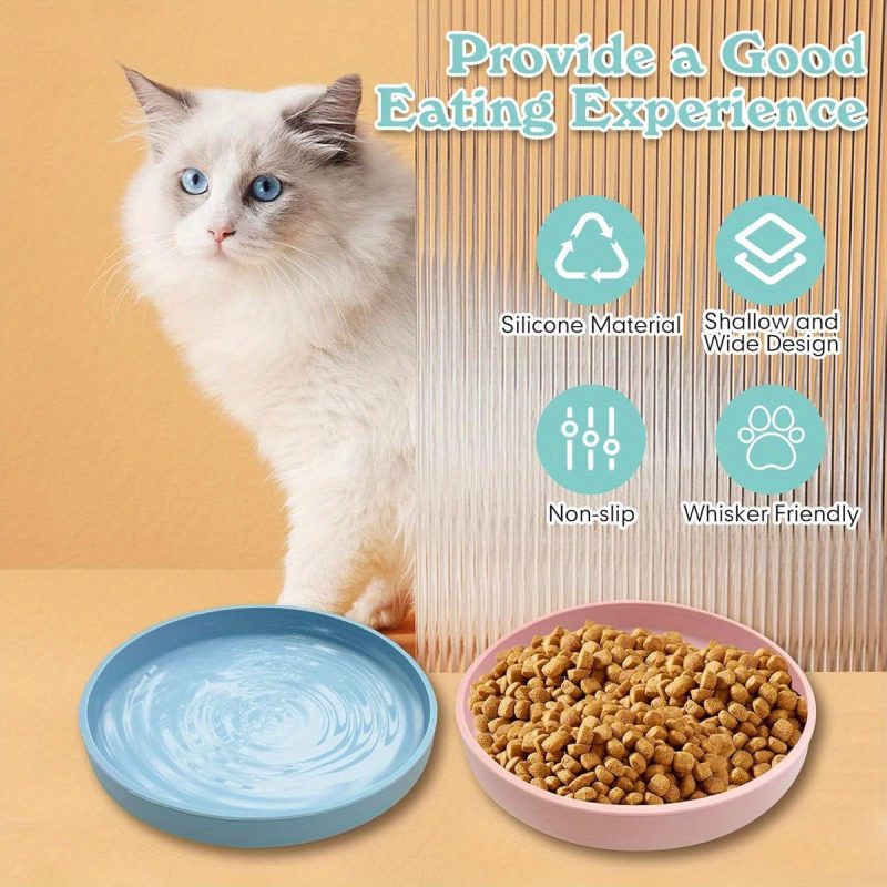 3pcs Silicone Cat Food Bowls - 5.9in Wide Deep Dishes, Kitty Plates for Puppies & Cats, Wet/Dry Feeding Bowls with Blue, Pink, Green, Indoor Pet Feeding Accessories, Cat Bowls for Food, Whimsical Catware, Textured Surface - Image 3