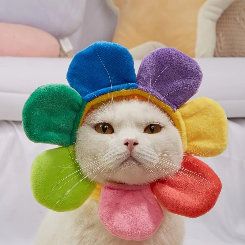 Cute Rainbow-Colored Mane Headwear, Cat Costume Hats, Soft Adjustable Warm Pet Headwear For Cats And Small Dogs - Image 4