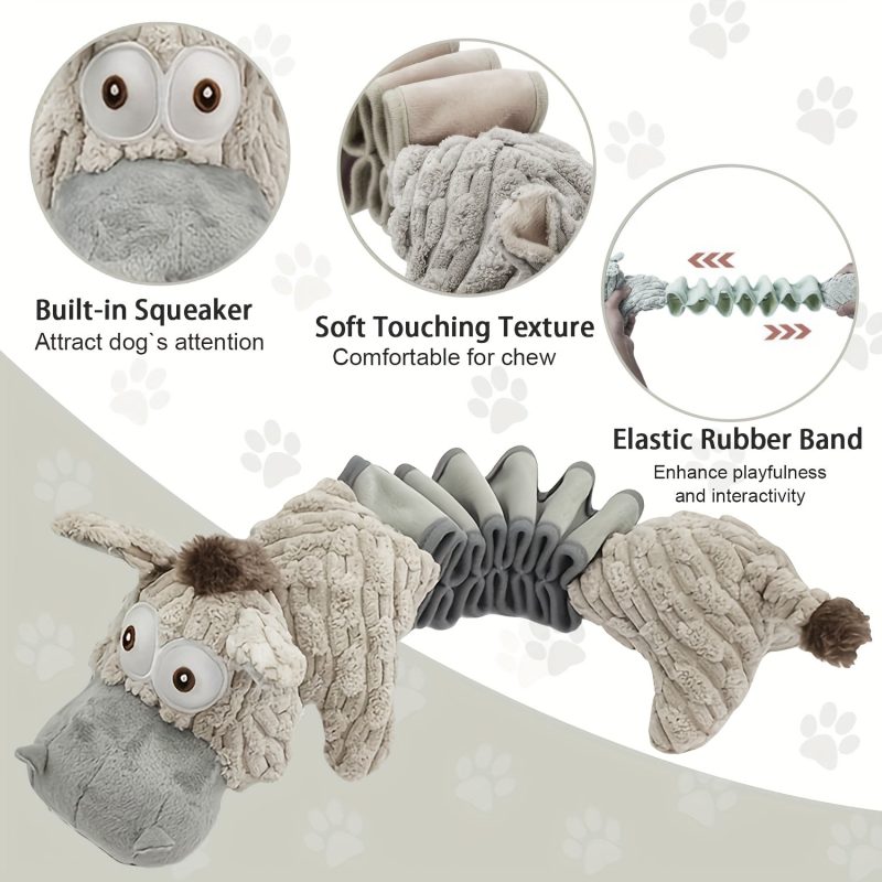 Durable And Elastic Stretch Donkey Plush Dog Toy - Soft Gray And White Chew Toys Suitable for Small, Medium, And Large Dogs, with Animal Print Design Featuring Textured Spikes And Light Beige Patterns, No Need for Batteries, Dog Chew Toys | Exciting, With - Image 5